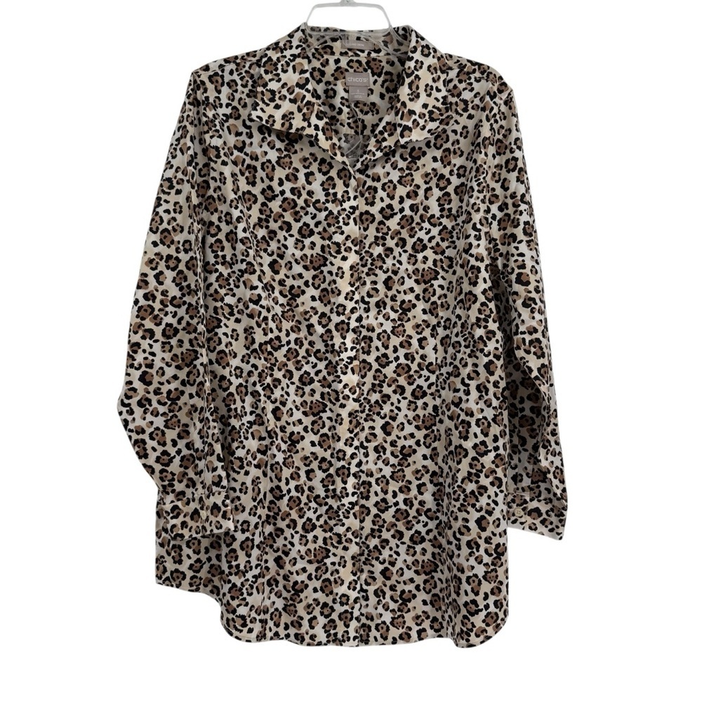 Chicos NWT Animal Print No-iron Blouse with Button Cuff Sleeves Size 3 (XL)